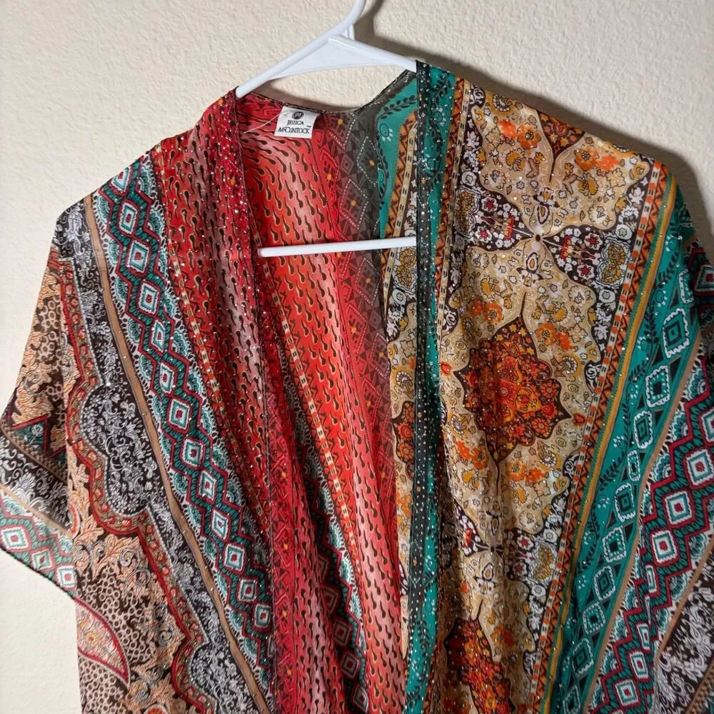 Jessica McClintock Shawl Women's One Size Boho Colorful Sheer Rhinestone